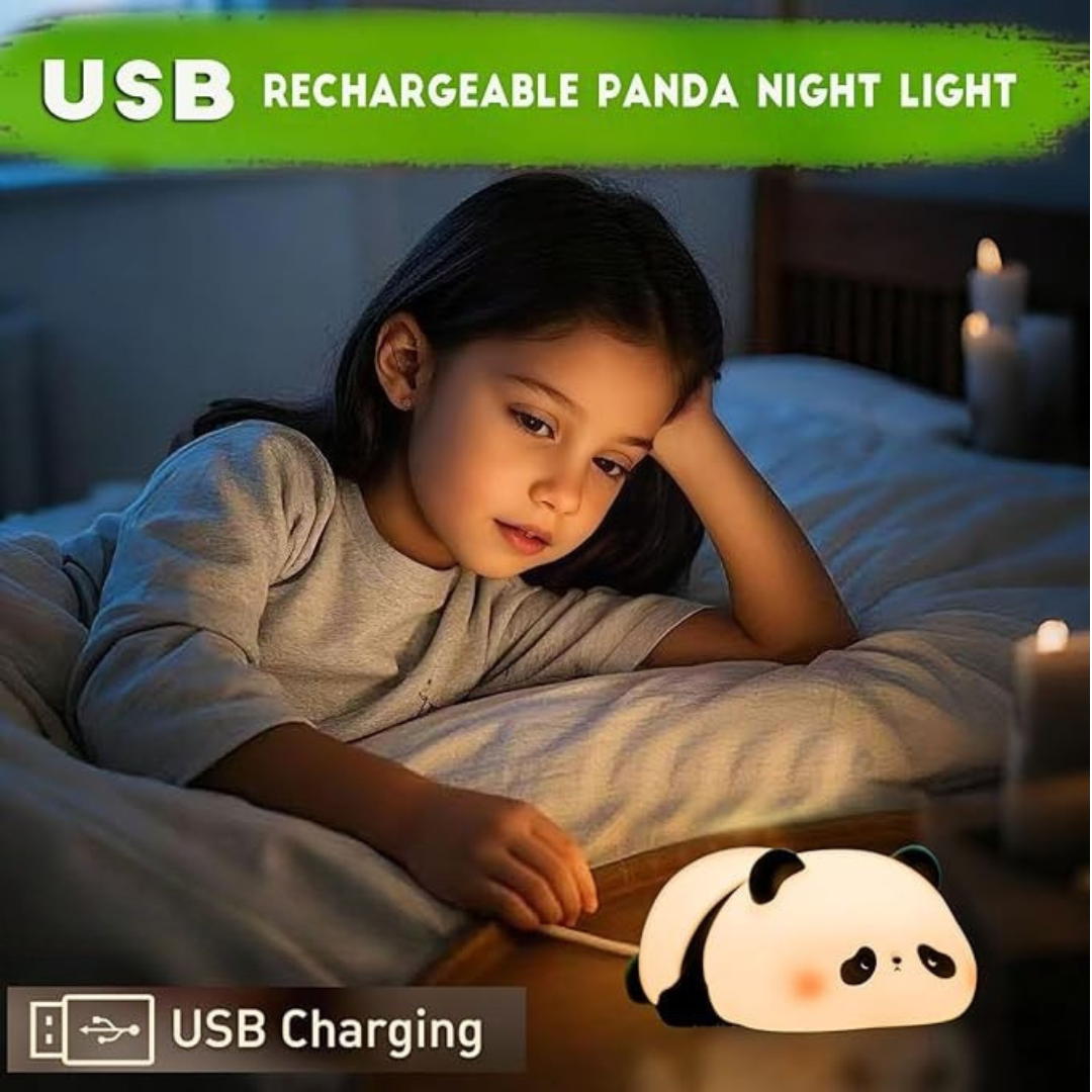 Sleeping Panda Silicon Night Light Touch Animal Night Lamp | Rechargeable LED Bedside Lamp for Children's Bedroom