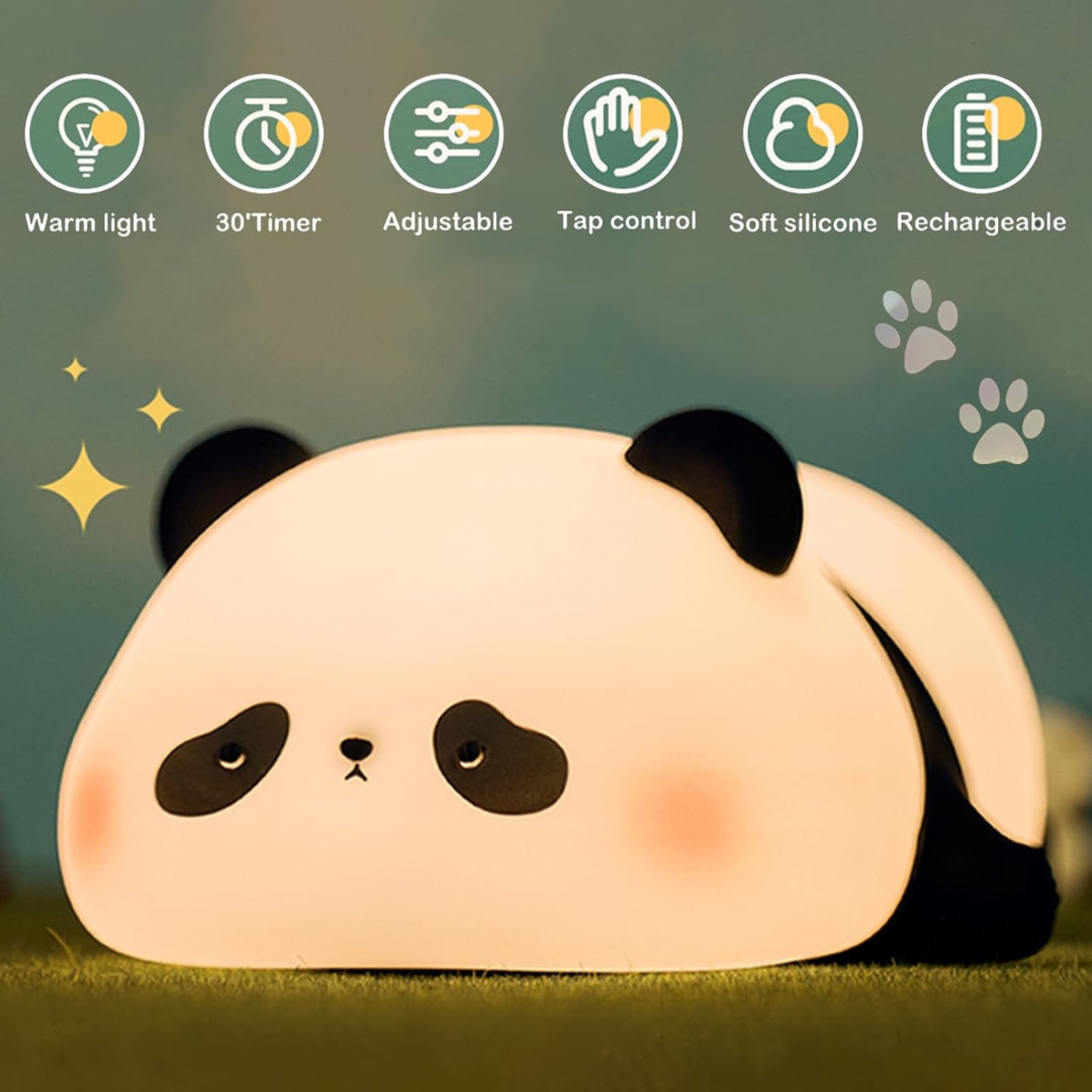 Sleeping Panda Silicon Night Light Touch Animal Night Lamp | Rechargeable LED Bedside Lamp for Children's Bedroom