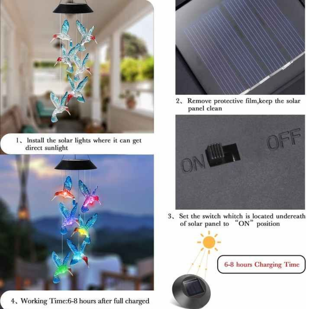 Hummingbird Solar Wind Chimes | (Blue & Green)