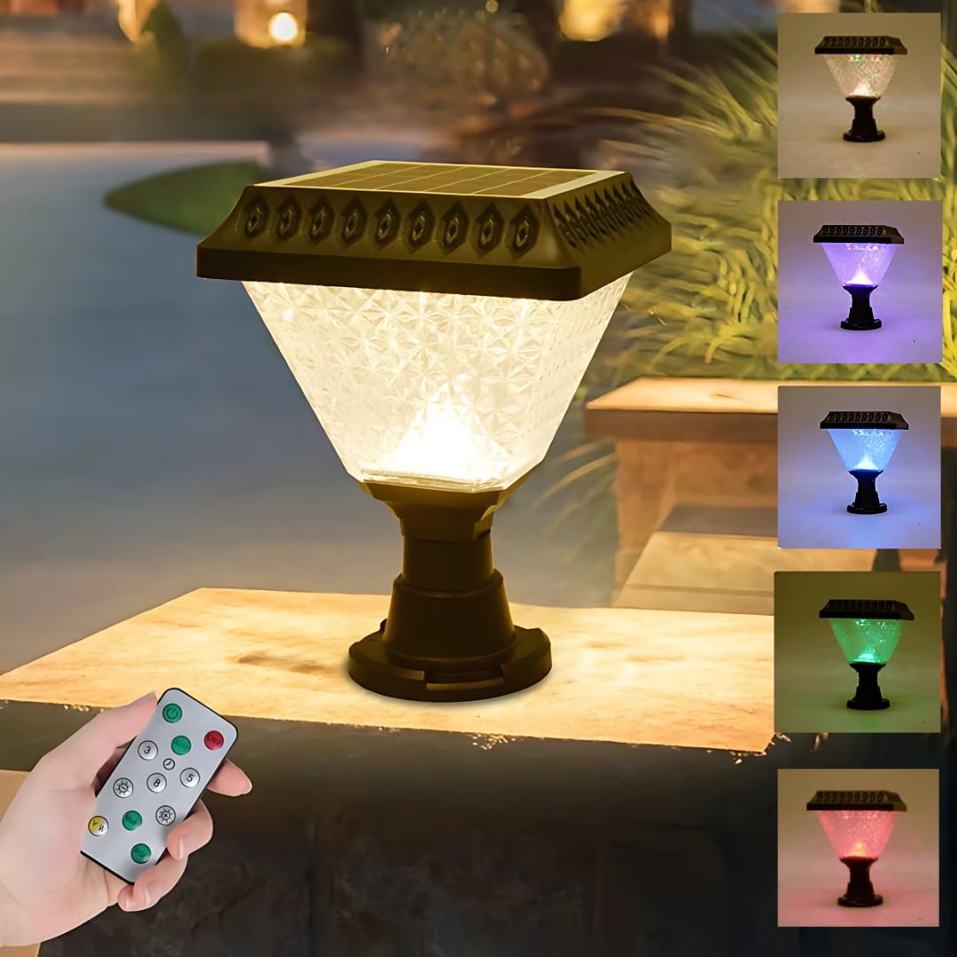 LED Solar Garden Lights with Remote Control | Tricolor with RGB Mode | Waterproof | Combo Pack of 2 | ABS & PC Body | Main Gate Light| Outdoor | Pillar | Decorative Light