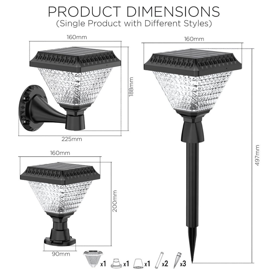 LED Solar Garden Lights with Remote Control | Tricolor with RGB Mode | Waterproof | Combo Pack of 2 | ABS & PC Body | Main Gate Light| Outdoor | Pillar | Decorative Light