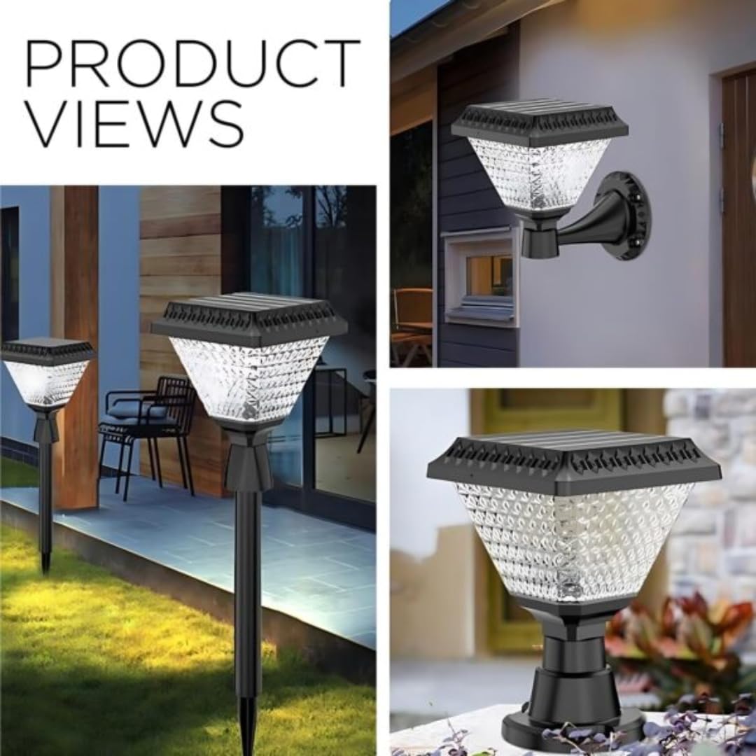 LED Solar Garden Lights with Remote Control | Tricolor with RGB Mode | Waterproof | Combo Pack of 2 | ABS & PC Body | Main Gate Light| Outdoor | Pillar | Decorative Light