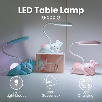 Rabbit LED Table Lamp for Kids with Night Light for Study Table, Bedroom, Study Room, Reading , Ambient Light , USB Charging, 2 Lamp Modes