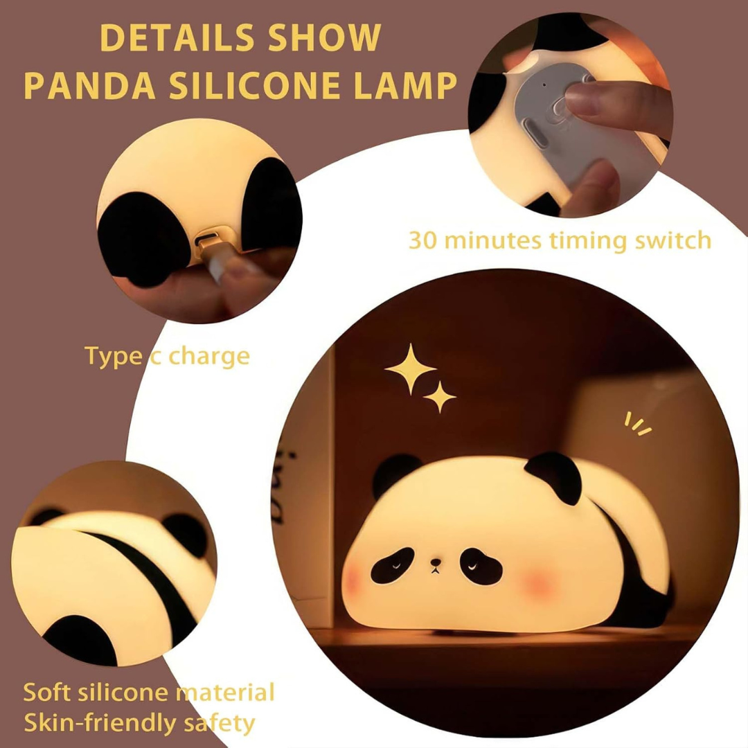 Sleeping Panda Silicon Night Light Touch Animal Night Lamp | Rechargeable LED Bedside Lamp for Children's Bedroom