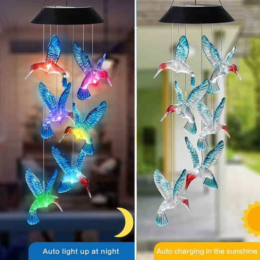 Hummingbird Solar Wind Chimes | (Blue & Green)