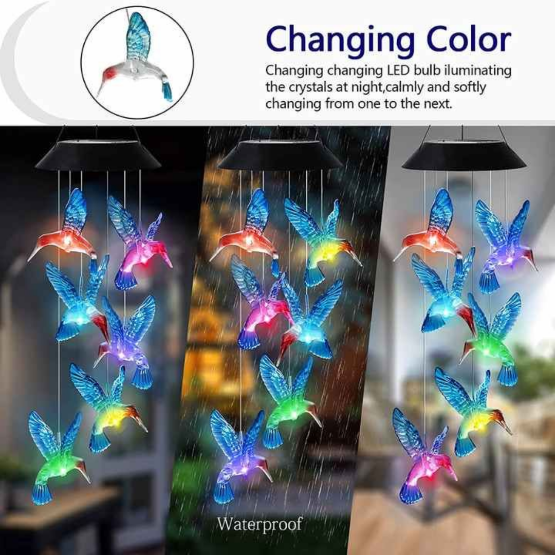 Hummingbird Solar Wind Chimes | (Blue & Green)