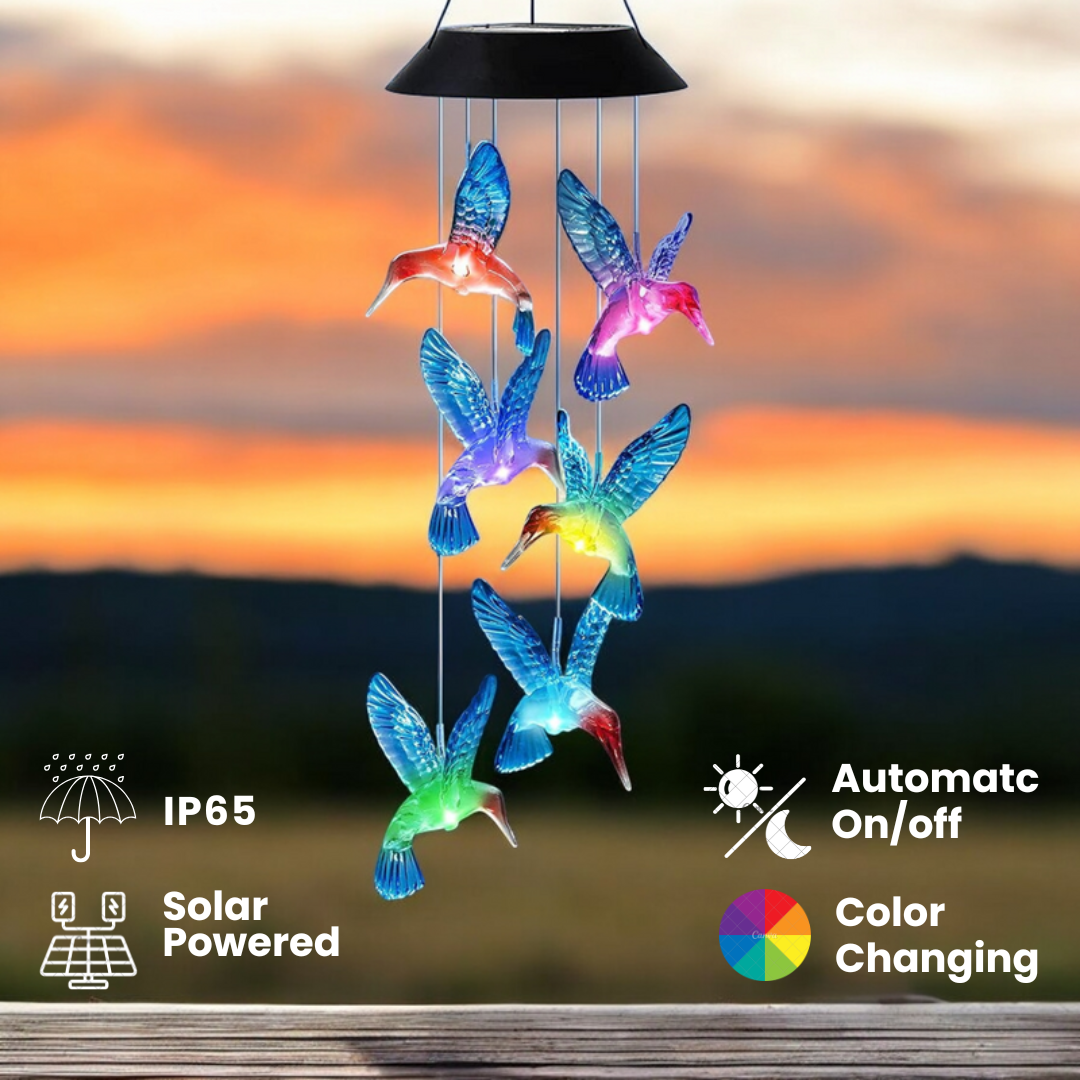 Hummingbird Solar Wind Chimes | Color Changing Solar|Waterproof | Blue & Green Color Available