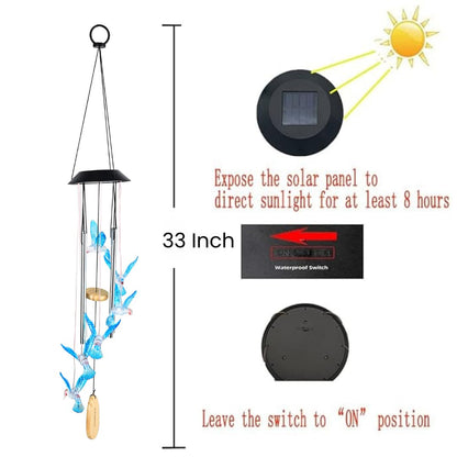 Premium Solar Hummingbird Wind Chime | 7 Color Changing LED Lights | Melodious Tune | Aluminium Rods | Wooden Clapper| Outdoor Garden Decor | Home Decoration | Soothing Sound (Blue)