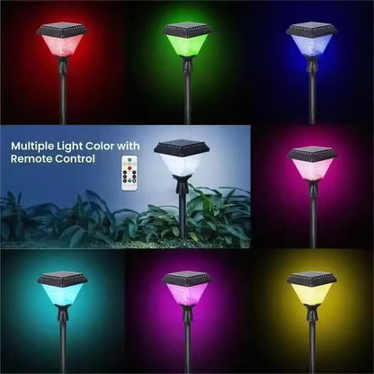 LED Solar Garden Lights with Remote Control | Tricolor with RGB Mode | Waterproof | Combo Pack of 2 | ABS & PC Body | Main Gate Light| Outdoor | Pillar | Decorative Light