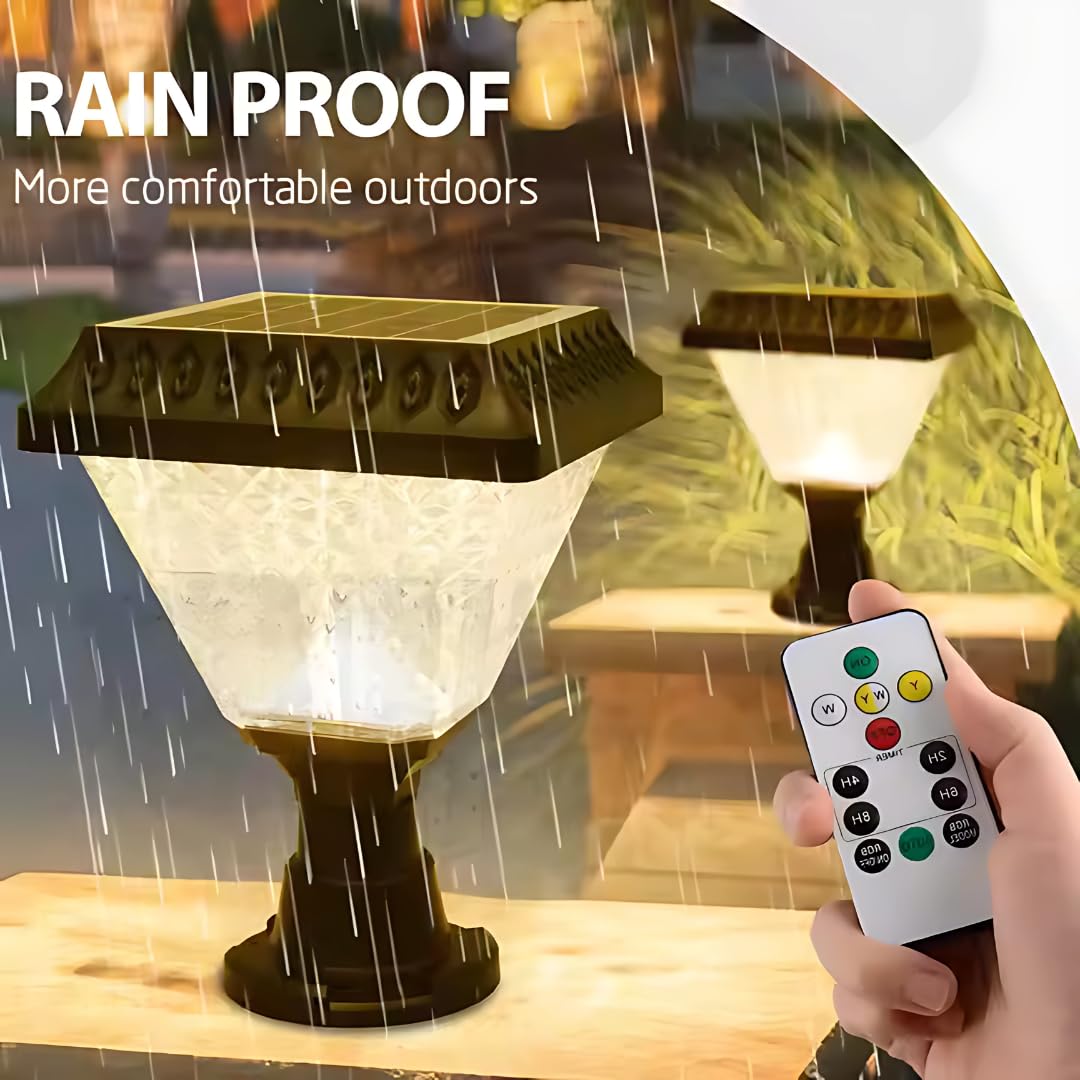 LED Solar Garden Lights with Remote Control | Tricolor with RGB Mode | Waterproof | Combo Pack of 2 | ABS & PC Body | Main Gate Light| Outdoor | Pillar | Decorative Light
