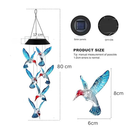 Premium Solar Hummingbird Wind Chime | 7 Color Changing LED Lights | Melodious Tune | Aluminium Rods | Wooden Clapper| Outdoor Garden Decor | Home Decoration | Soothing Sound (Blue)