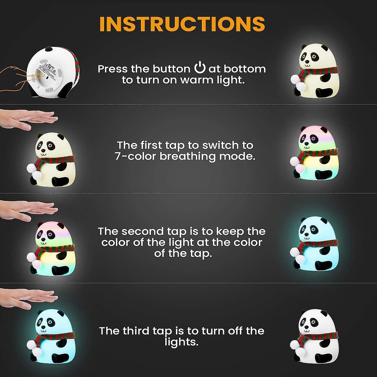 Panda Night Light with 7 Color LED