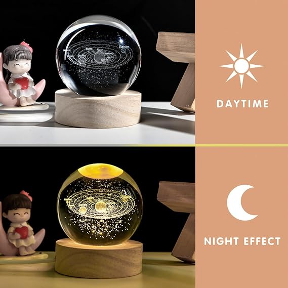 Crystal Ball Lamp with 3D Engraved Solar System