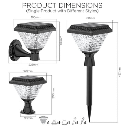 LED Solar Garden Lights with Remote Control | Tricolor with RGB Mode | Waterproof | Combo Pack of 2 | ABS & PC Body | Main Gate Light| Outdoor | Pillar | Decorative Light