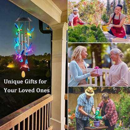 Premium Solar Hummingbird Wind Chime | 7 Color Changing LED Lights | Melodious Tune | Aluminium Rods | Wooden Clapper| Outdoor Garden Decor | Home Decoration | Soothing Sound (Blue)