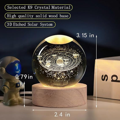 Crystal Ball Lamp with 3D Engraved Solar System