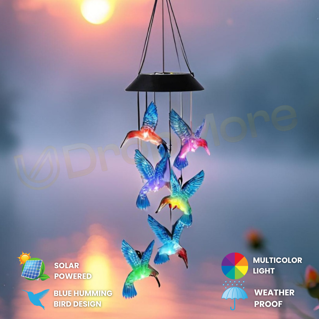 Hummingbird Solar Wind Chimes | (Blue & Green)