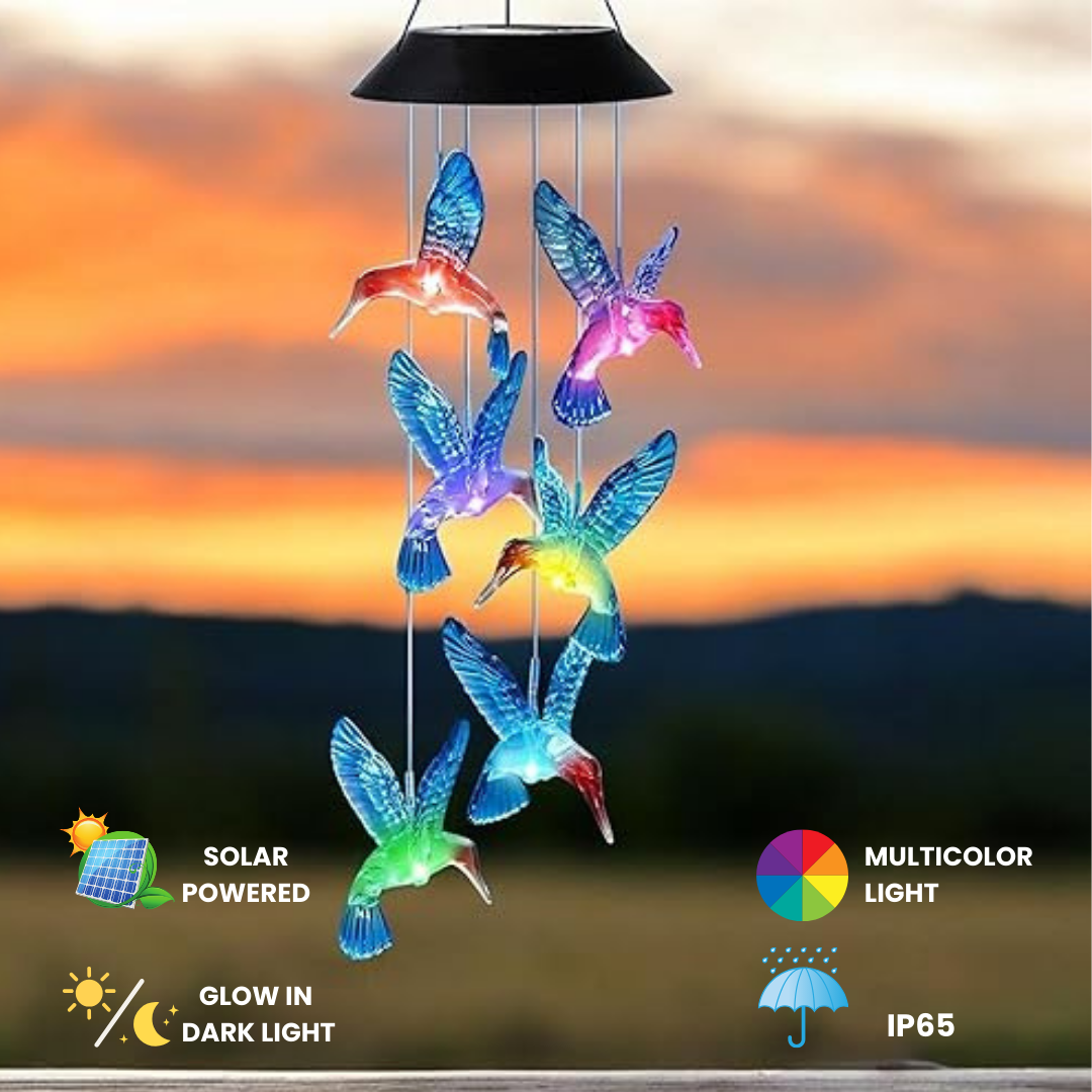 Hummingbird Solar Wind Chimes | Color Changing Solar|Waterproof | Blue & Green Color Available