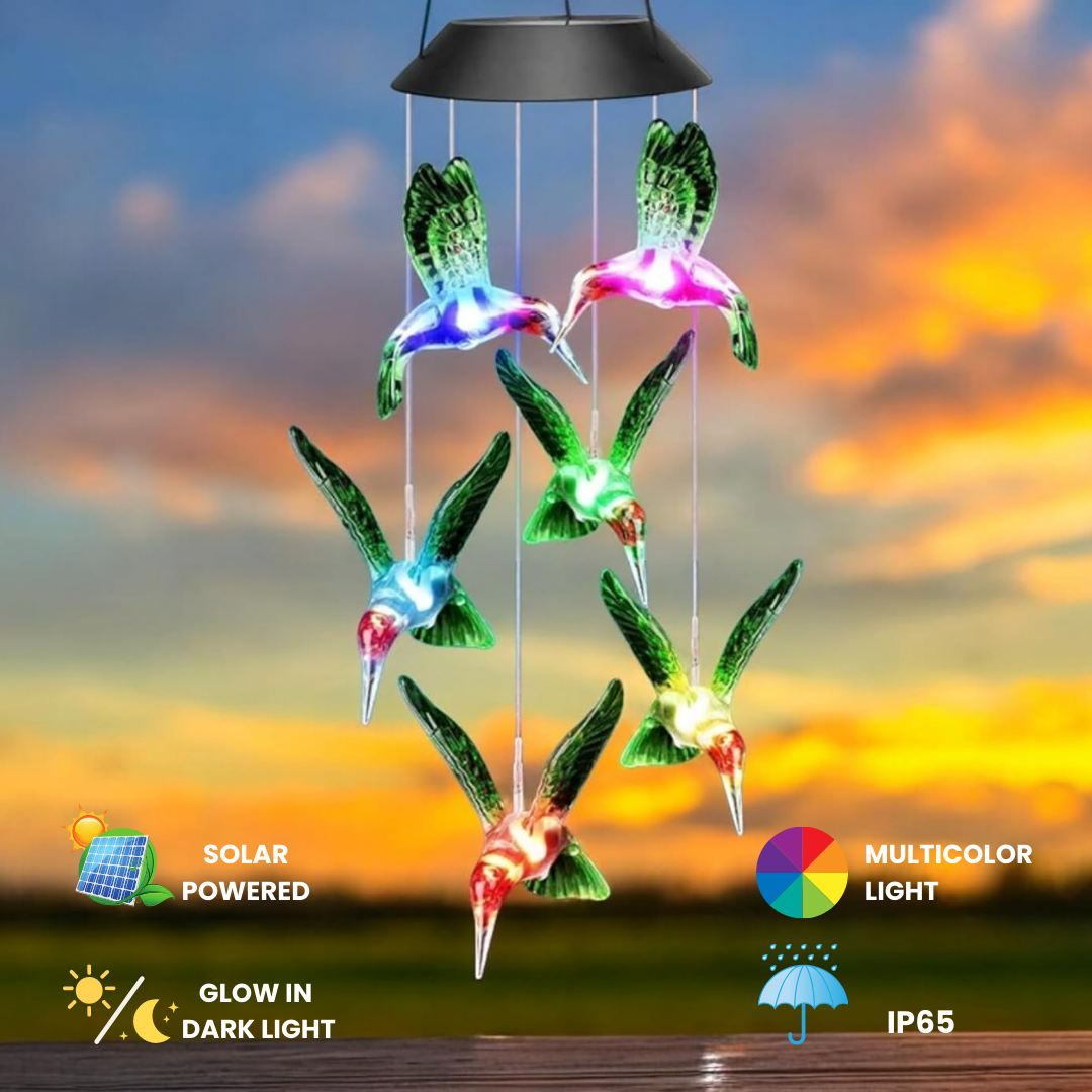 Hummingbird Solar Wind Chimes | Color Changing Solar|Waterproof | Blue & Green Color Available