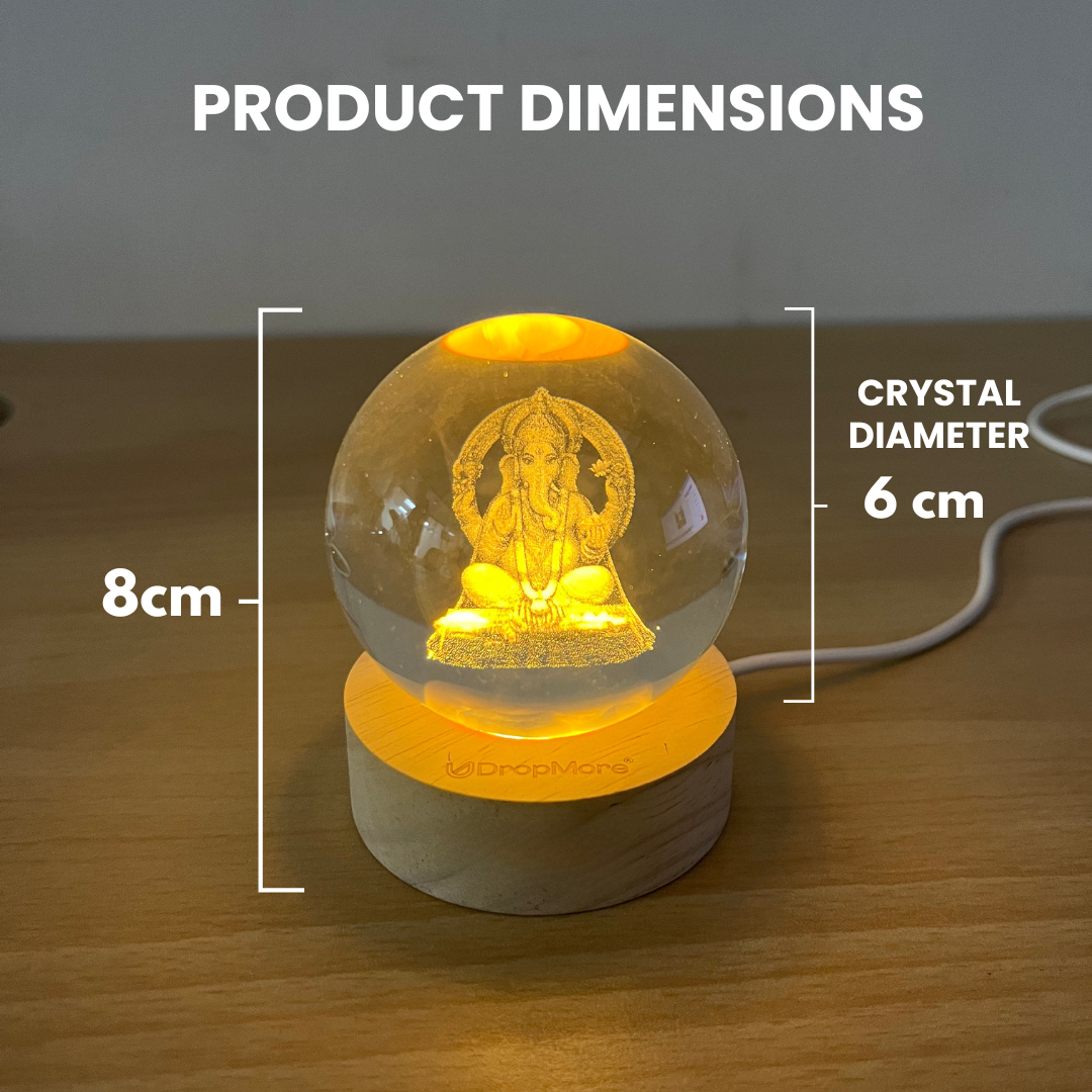 Crystal Ball Lamp (Laxmi Ganesh Set) 3D Laser Engraved LED lamp for Home Office Desk Puja Room Decoration | Worship Idol | Gifts for Festival | Birthday | New Year Gift | Study Table