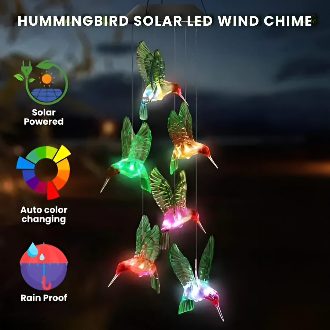 Hummingbird Solar Wind Chimes Soft Ambient Glow, Color Changing Solar Mobile Lights Waterproof LED Wind Chimes Solar Powered Lights for Home Party Yard Garden Christmas Decoration