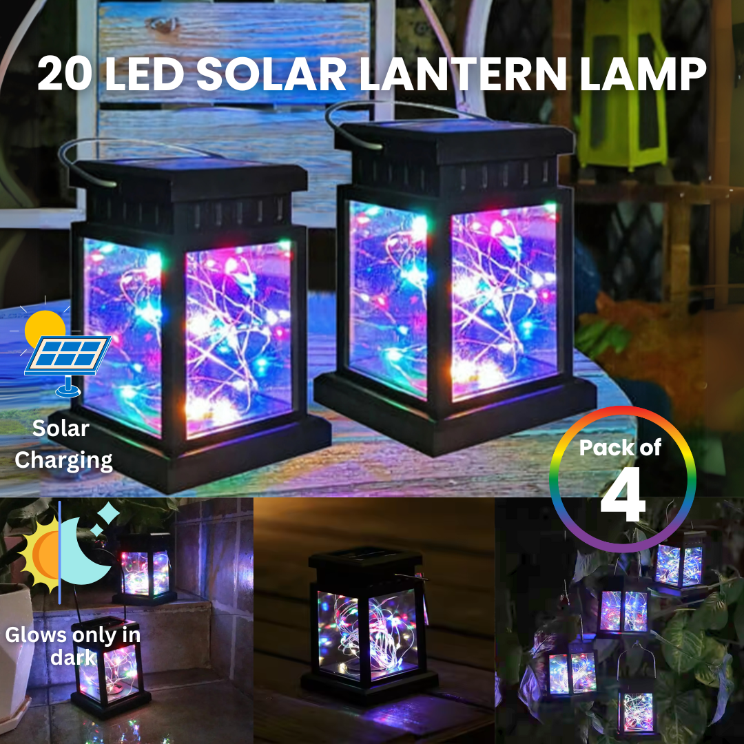 Solar 20 LED Lantern Lamp Light | 600 mAh Inbuilt Rechargeable Battery IP65 Weatherproof for Outdoor Garden Decorative Landscape Festival Balcony Pathways Multicolor