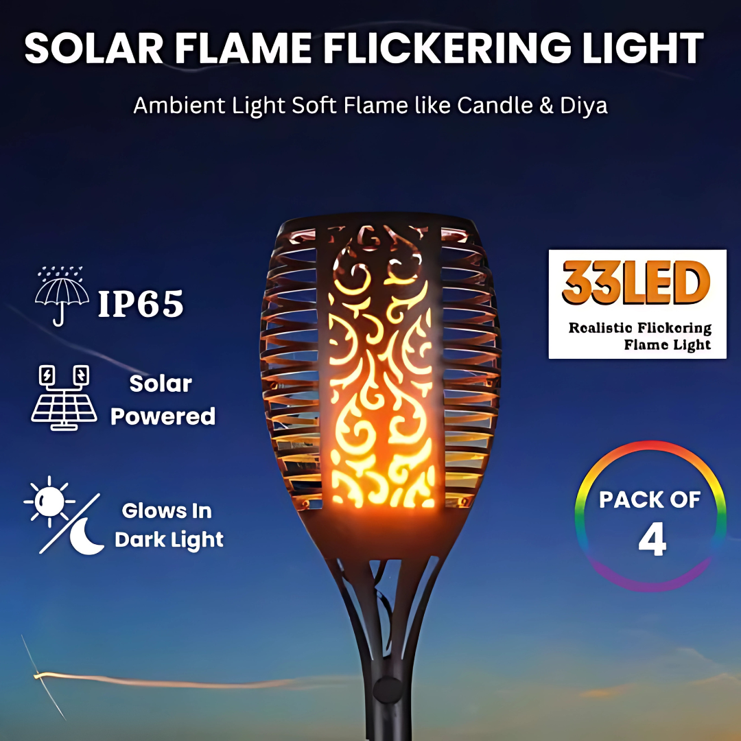 UDropMore Solar Flame 33 LED Soft Ambient Light for Garden, Pathway, Patio, Balcony, Garden Light, Night Light, Outdoor Light, Decorative Lights, Solar Rechargeable Home Lights