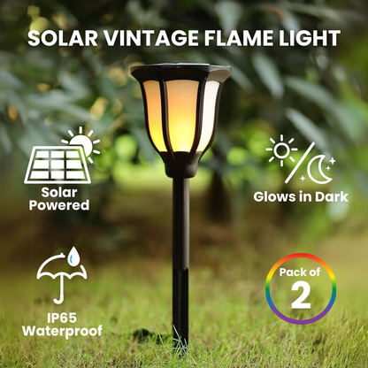 Solar Vintage Broad Marshal Light Soft Ambient Glow with IP65 Waterproof Garden Flame Lamp with 3 Attachments, 3 Modes, Outdoor Landscaping, Ground, and Lawn Decoration