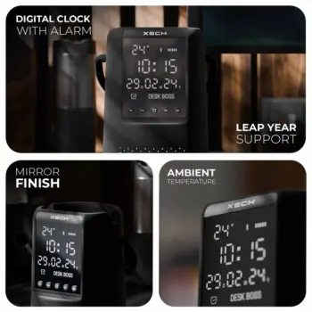 Xech Deskboss 6in1 Wireless Speaker Phone Holder Pen Stand & Digital Clock Alarm (Dark Edition)