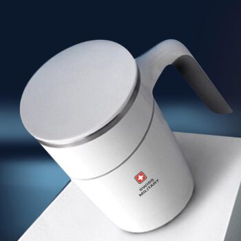 Swiss Military Stainless Mug with Lid for Office, Travel Mug, Tea Mug| Spill Proof Suction Technology, Anti-Skid Base | Keeps Hot & Cold for 2 Hrs 470 ml, White | MUG01