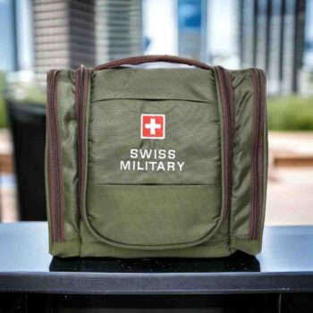 Swiss Military Travel Bag Unisex Makeup Pouch, Travel Organizer, Water Resistant, Multiple Compartments with Quick Access Pocket, Durable Zippers, Green | TB2