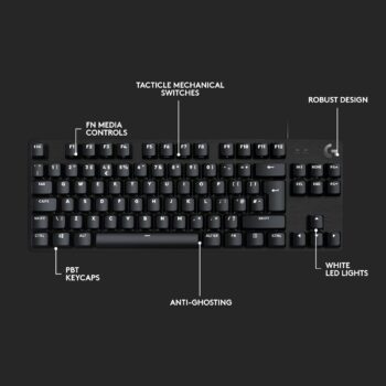 Logitech G413 TKL Wired Mechanical Gaming Keyboard – Compact Backlit Keyboard with Tactile Mechanical Switches, Anti-Ghosting, Compatible for Windows, Macos – Black
