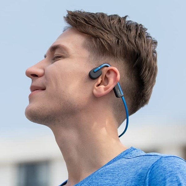 Shokz OpenMove Wireless Bone Conduction Open-Ear Bluetooth Headphone with 6 Hours Battery Life, IP55 Water-Resistant (Blue)
