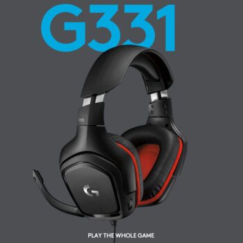 Logitech G331 Wired Over Ear Gaming Headphones, 50 mm Audio Drivers, Rotating Leatherette Ear Cups, 3.5 mm Audio Jack, with mic, Lightweight for PC, Mac, Xbox One, PS4, Nintendo Switch- Black/Red