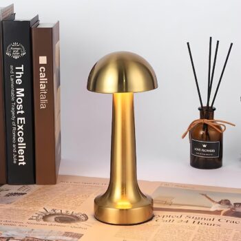 Mushroom Table Lamp Rechargeable, Nightstand Lamps Portable LED Bedroom Lamp Battery Operated Night Light for Living Room, Home Office, Restaurant (Mushroom Light) (MUSHROOM GOLD)
