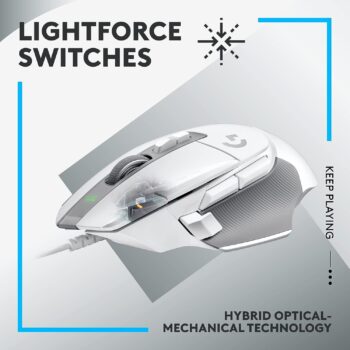 Logitech G502 X Wired Gaming Mouse – LIGHTFORCE Hybrid Optical-Mechanical Primary switches, Hero 25K Gaming Sensor, Compatible with PC/macOS/Windows – White