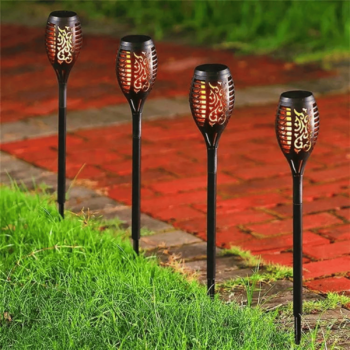 Solar Flame Garden/Decoration Light Led Pack Of 4 With Dusk To Dawn Auto On/Off Sensor