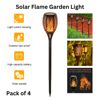 Solar Flame Garden/Decoration Light Led Pack Of 4 With Dusk To Dawn Auto On/Off Sensor