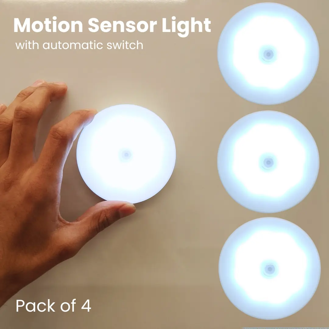 Motion Sensor Light for Home (Pack of 4) with USB Charging Wireless Self Adhesive LED Body Induction Lamp Sensor Light for Wardrobe Lights with Sensor Night Light for Cupboard Stairs (White)