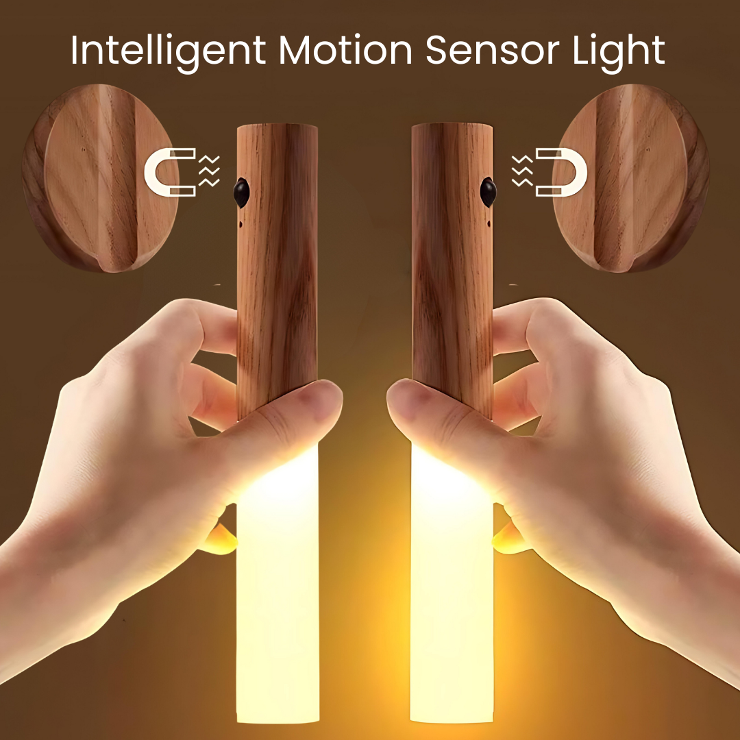 Intelligent Light with Motion Sensor & Wooden Stick Finish Rechargeable Portable Magnetic Battery Operated LED Night Light (Pack of 2)